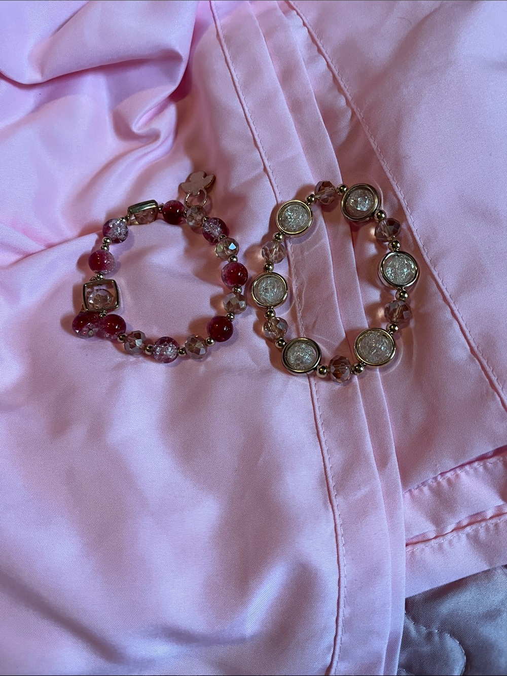 Pink Beaded Crystal Stretch Bracelet Set